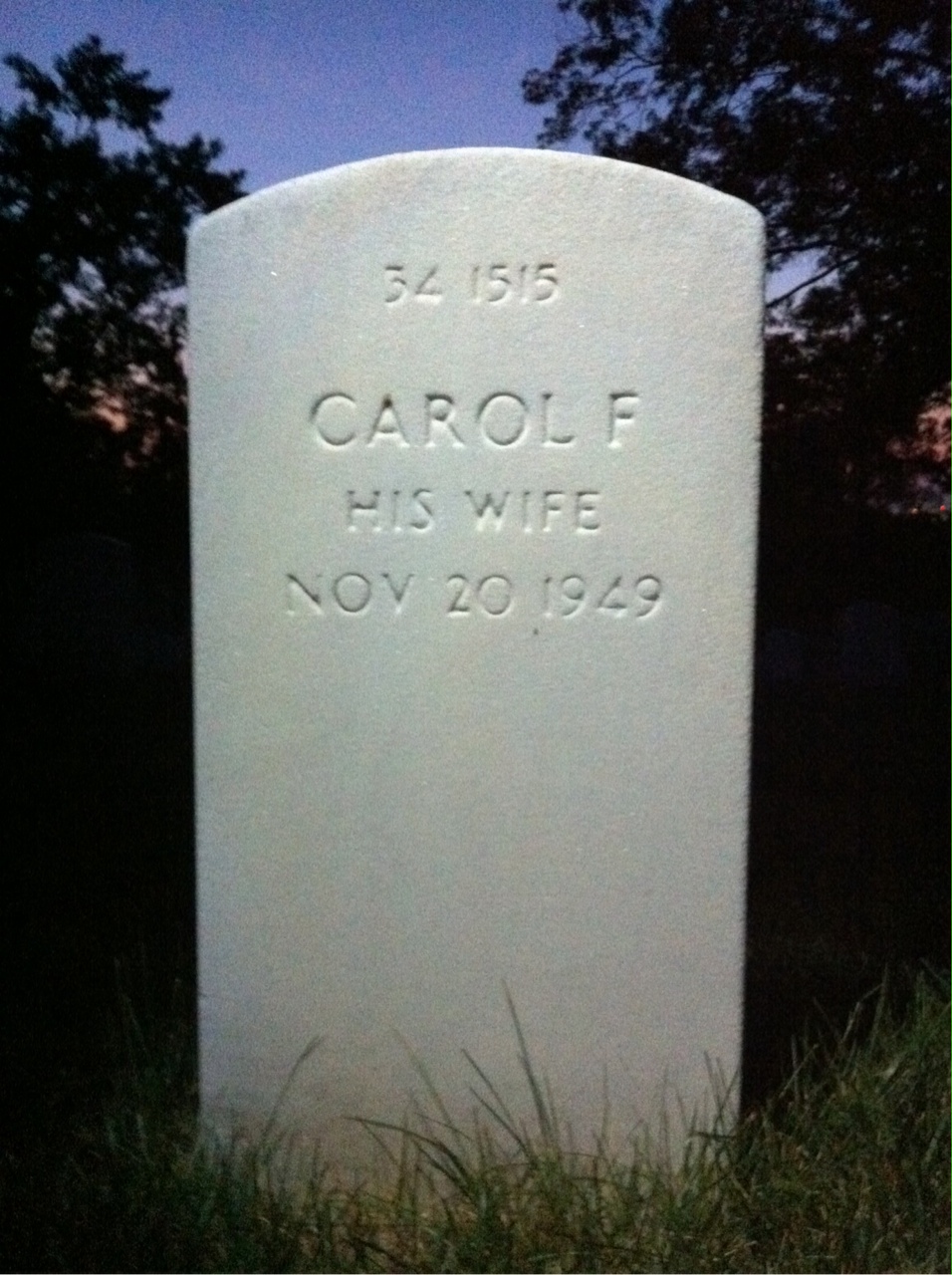 Back of headstone — Carol Murphy