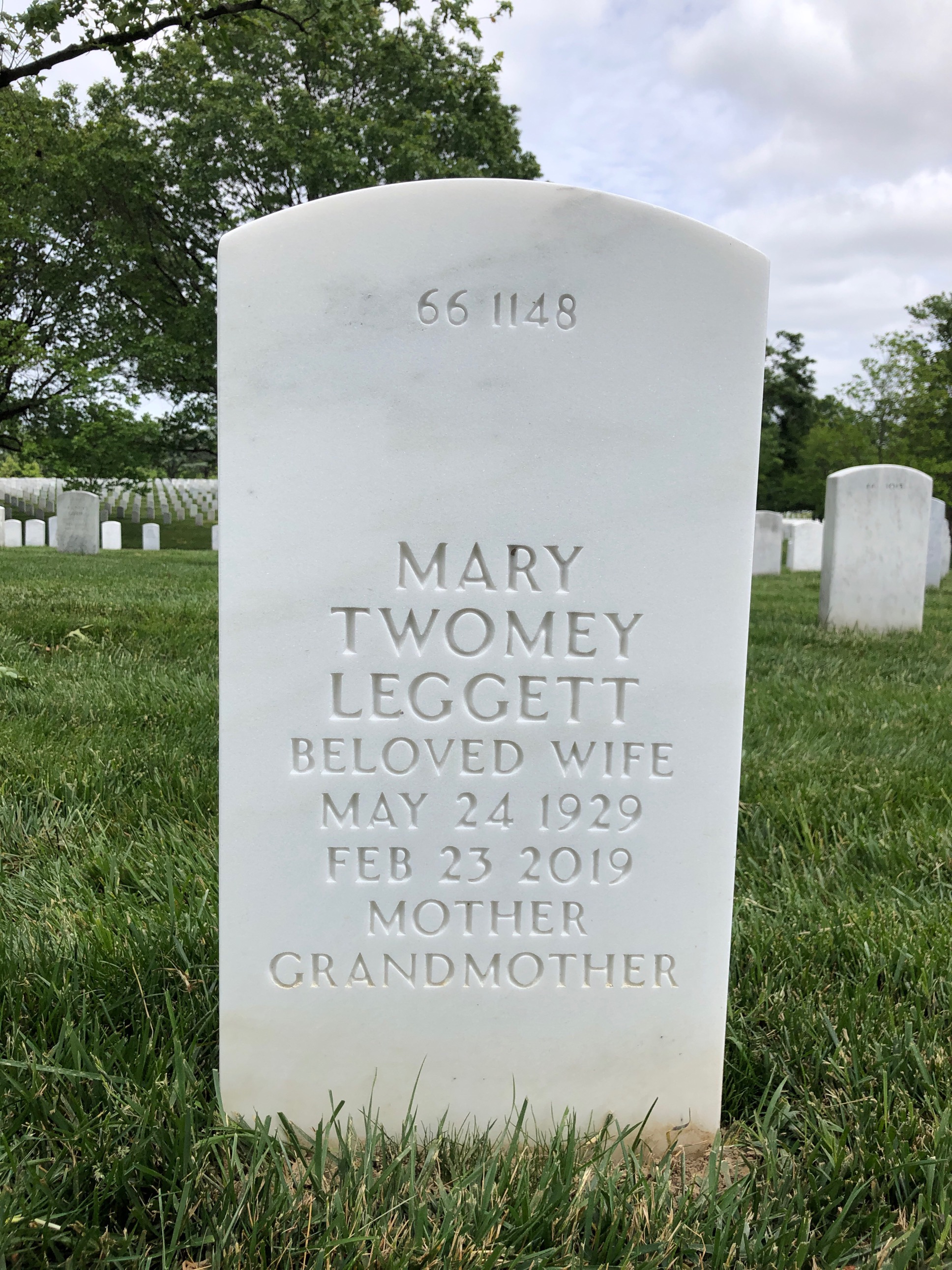 Back of headstone — Jack Leggett