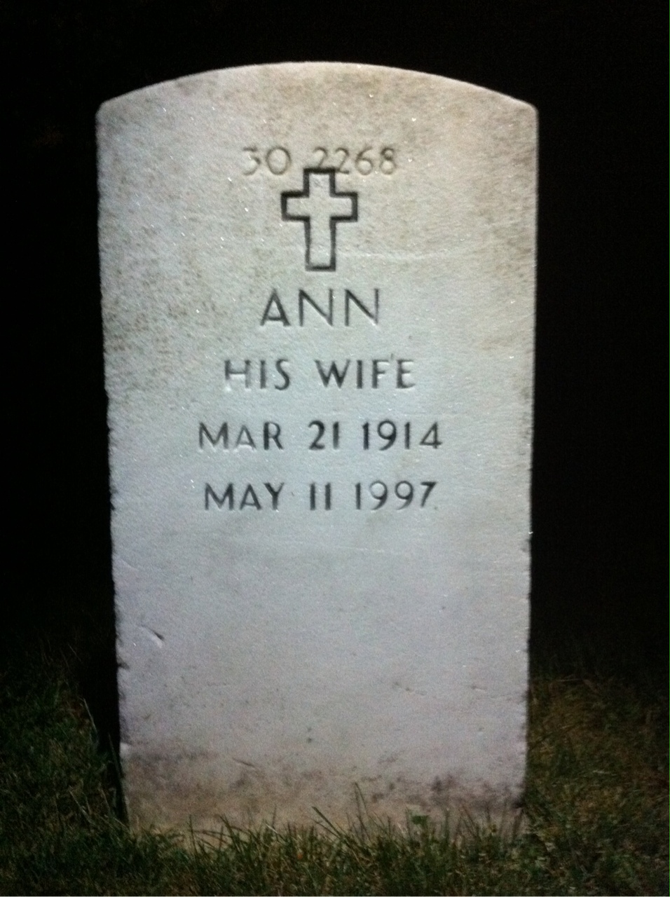 Back of headstone — Ann Amer