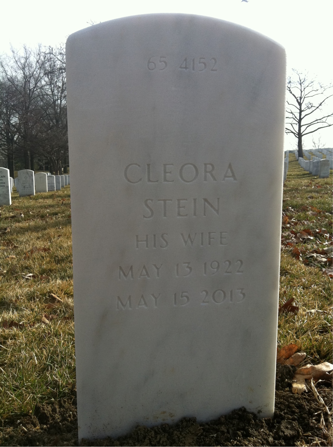 Back of headstone — William W Klein