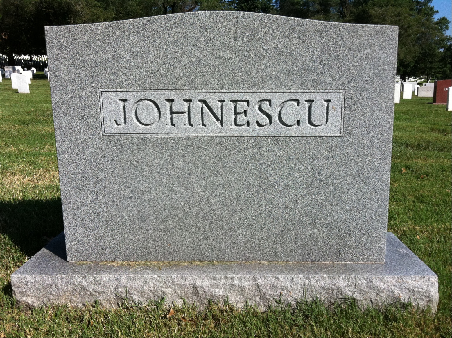 Back of headstone — Robert John Johnescu