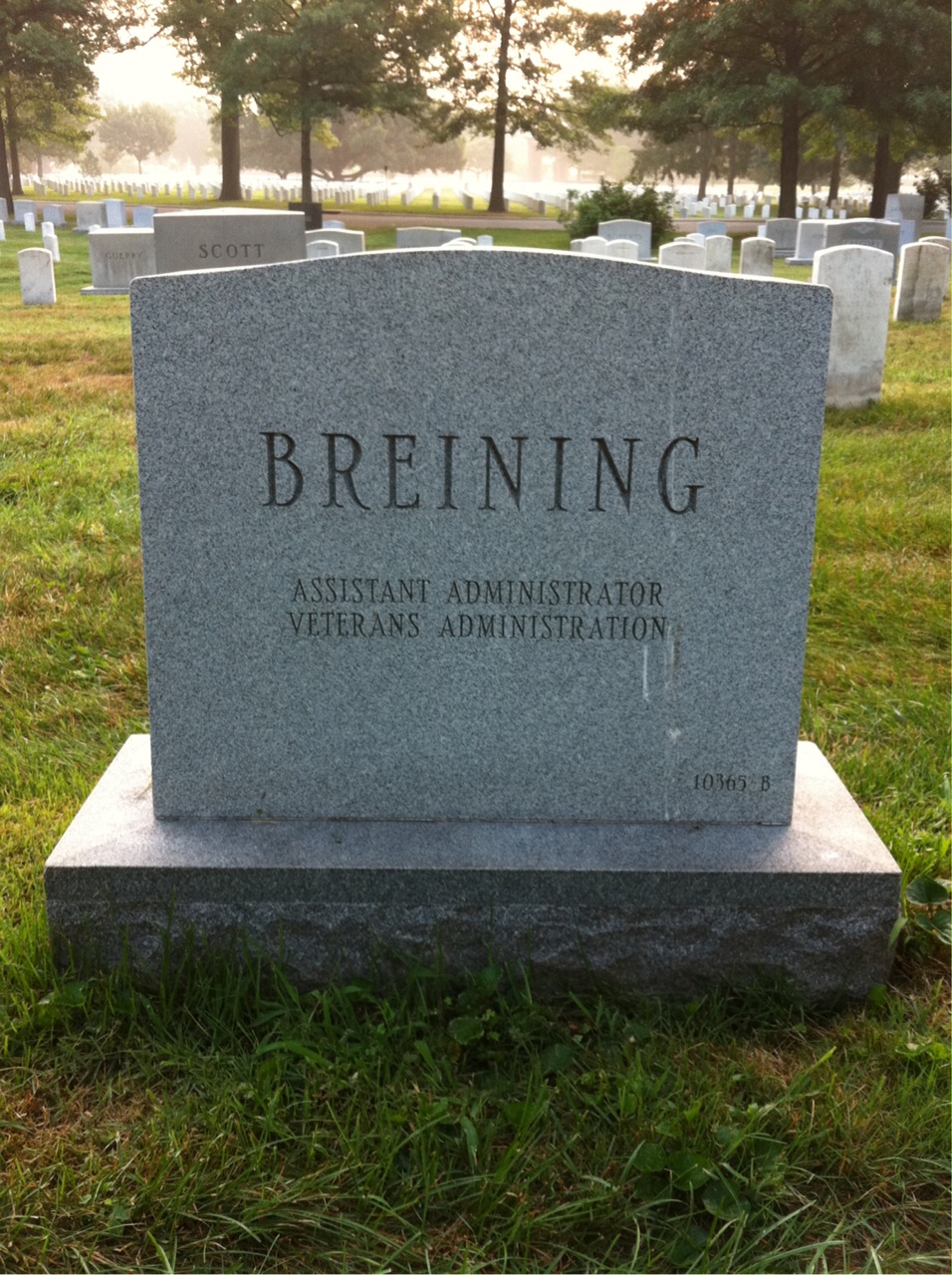 Back of headstone — Harold Breining