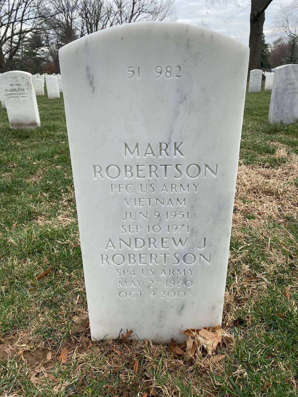 Back of headstone — Mark Robertson