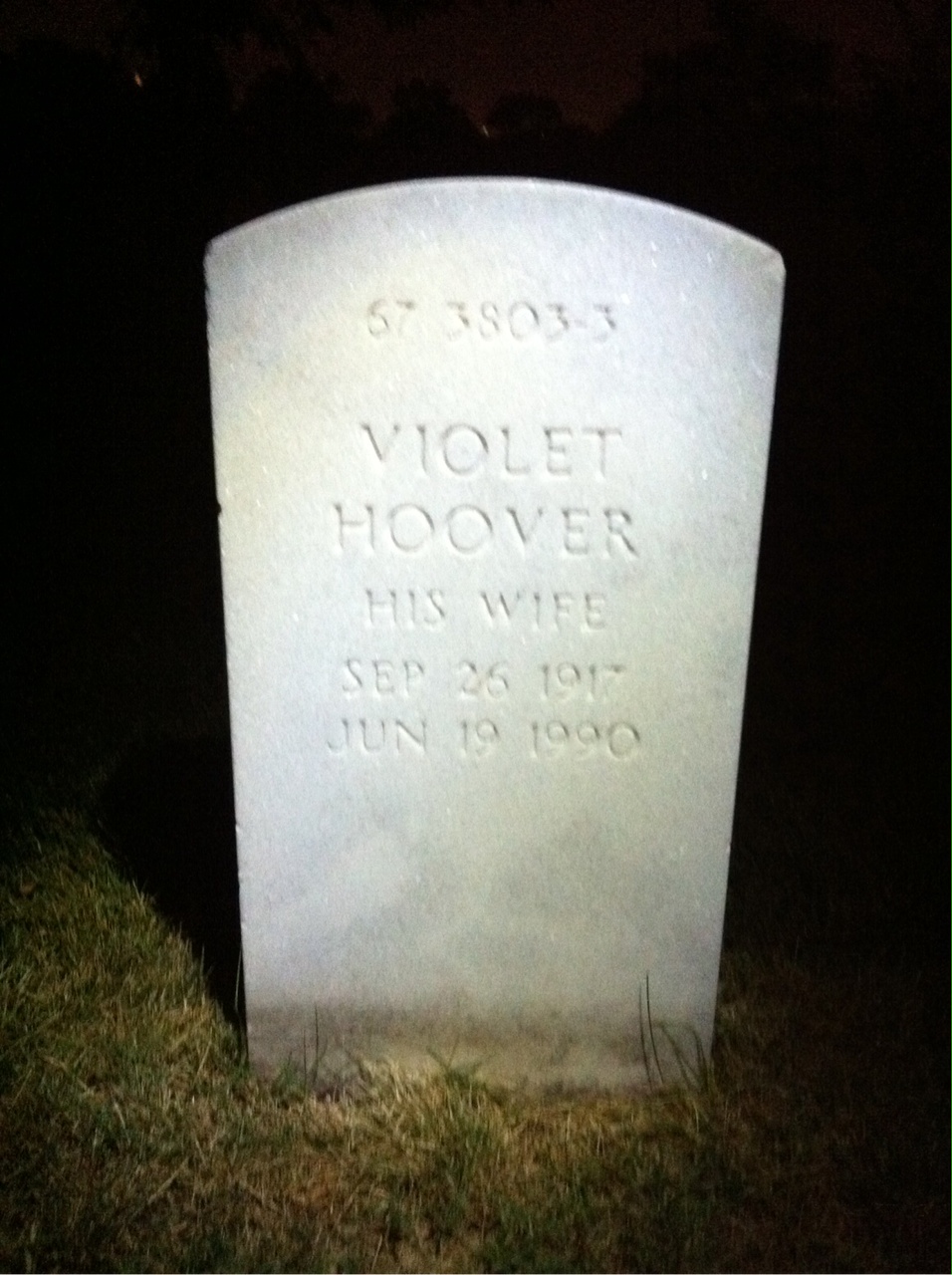 Back of headstone — Hugh Arthur