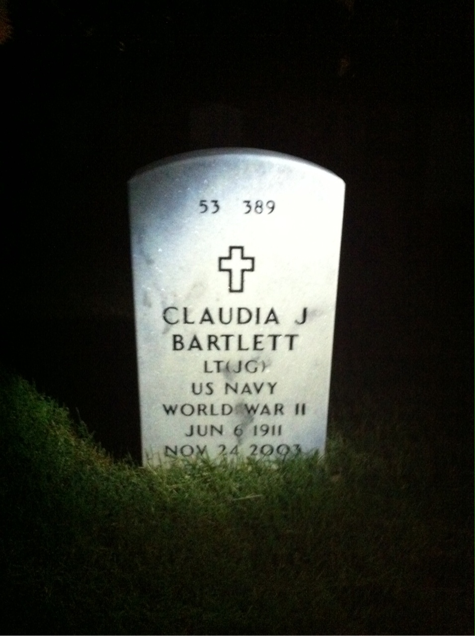 Back of headstone — Claudia Bartlett
