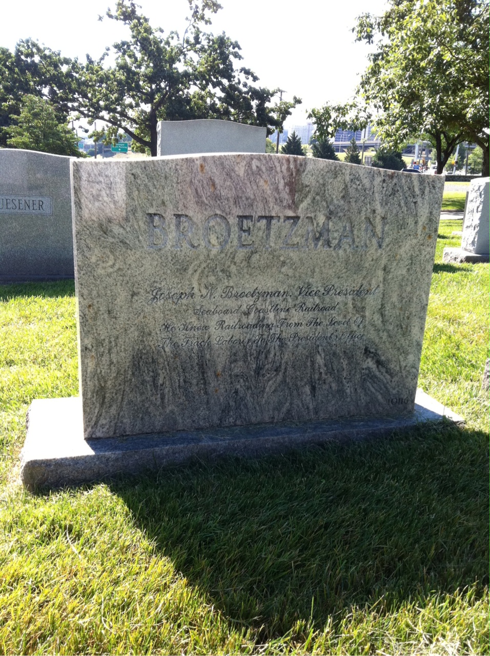 Back of headstone — Joseph Broetzman