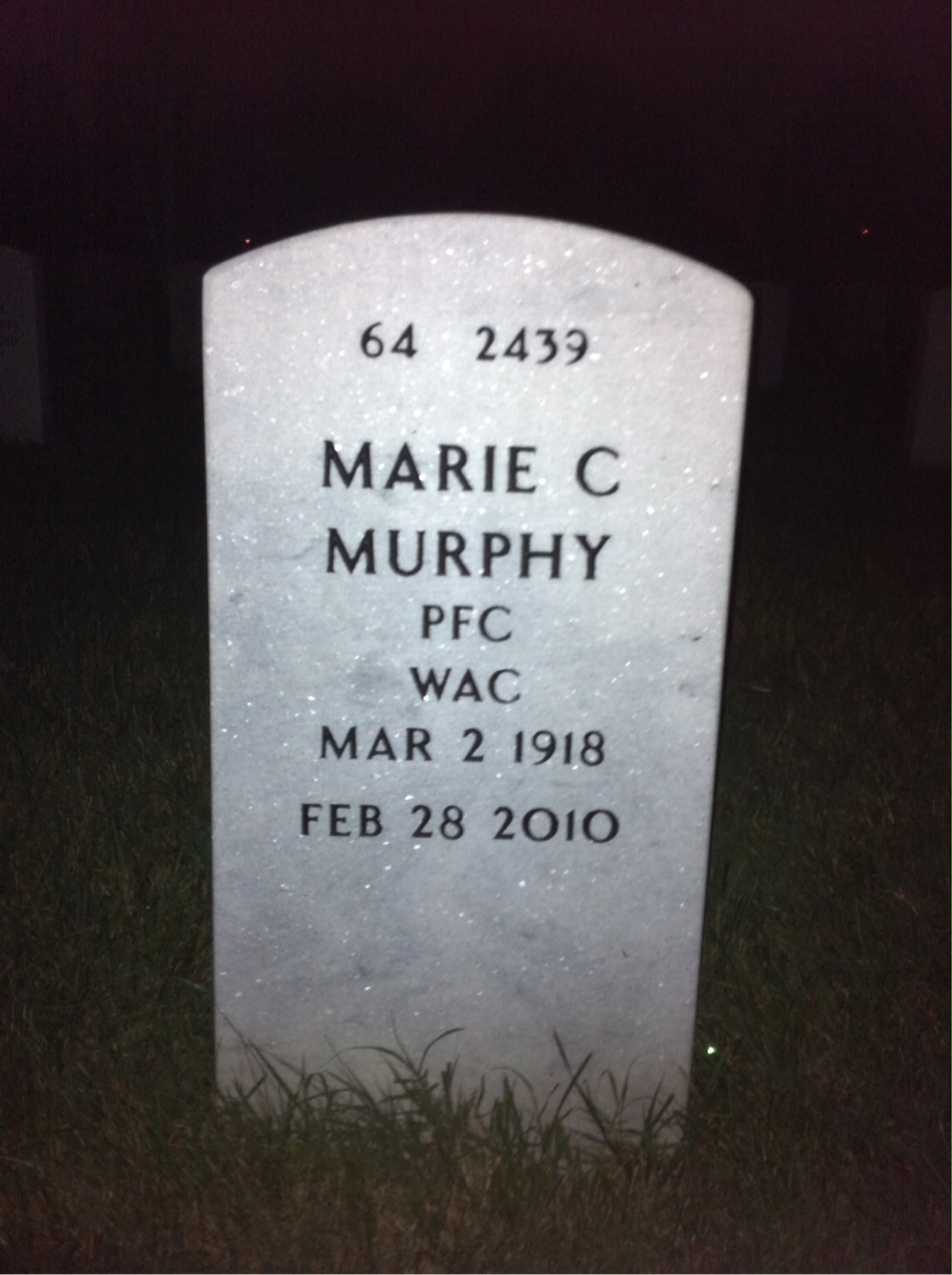 Back of headstone — Marie Murphy