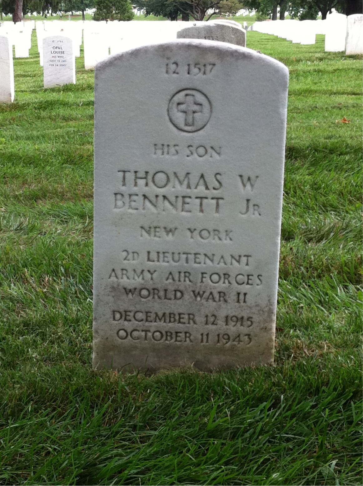 Back of headstone — Thomas Bennett