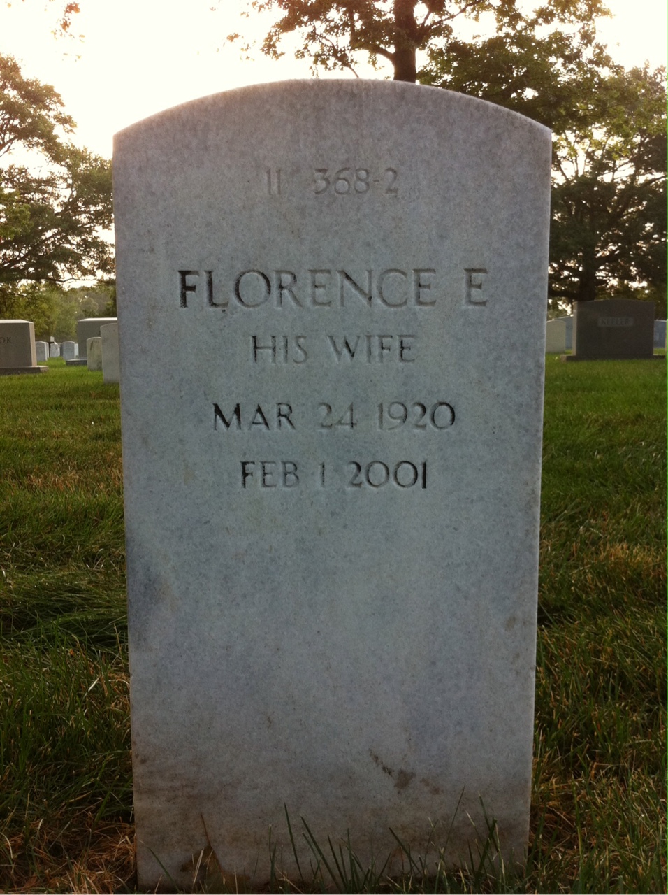 Back of headstone — Florence Musser