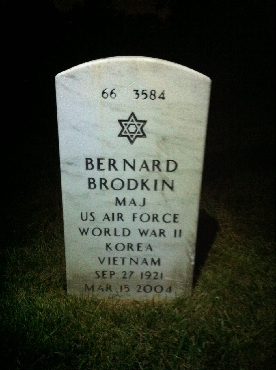 Back of headstone — Bernard Brodkin