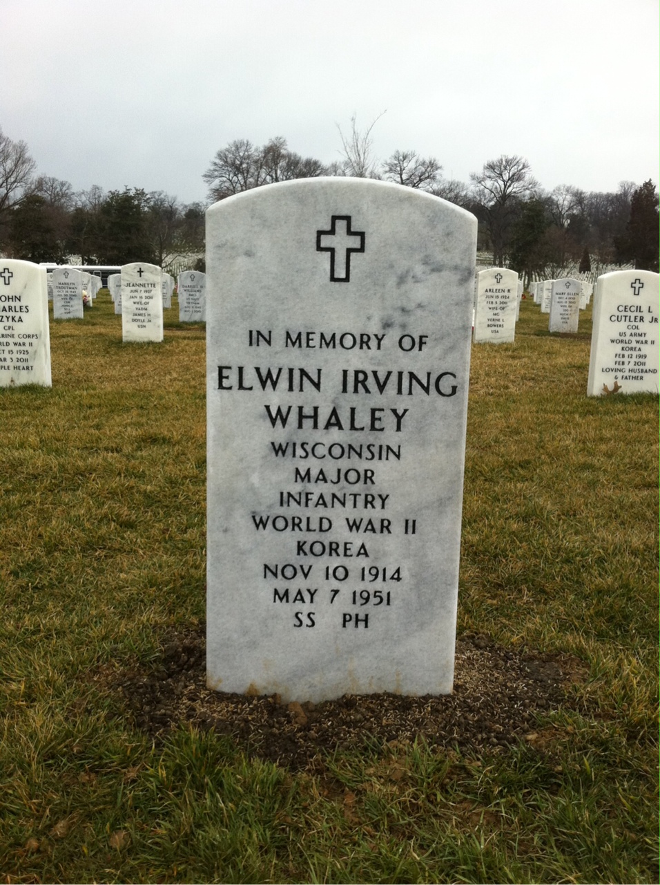 Headstone shared by 2 interments, including Elwin Irving Whaley