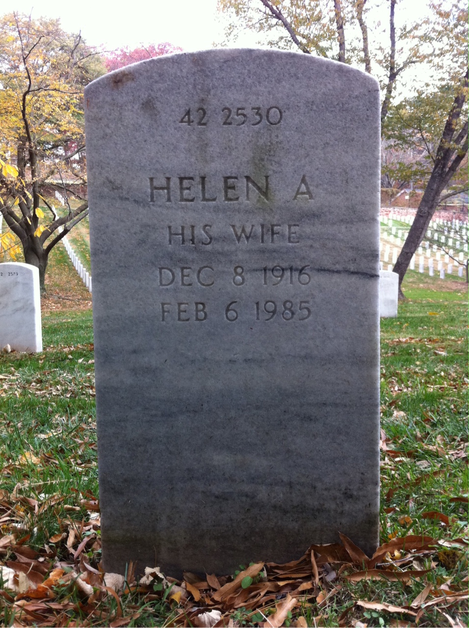 Back of headstone — Helen Morris