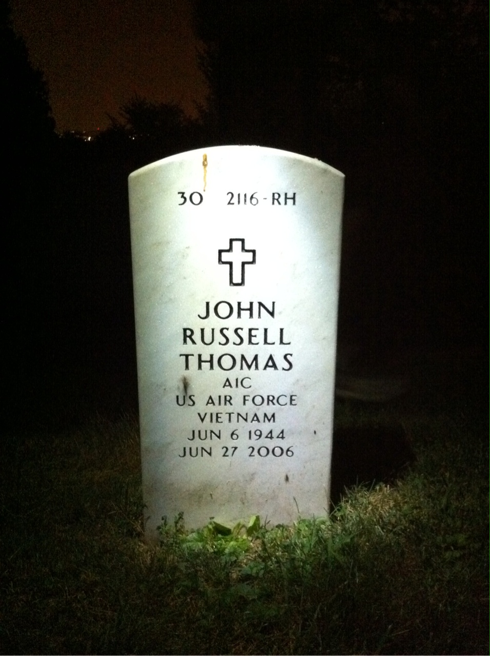 Back of headstone — John Thomas
