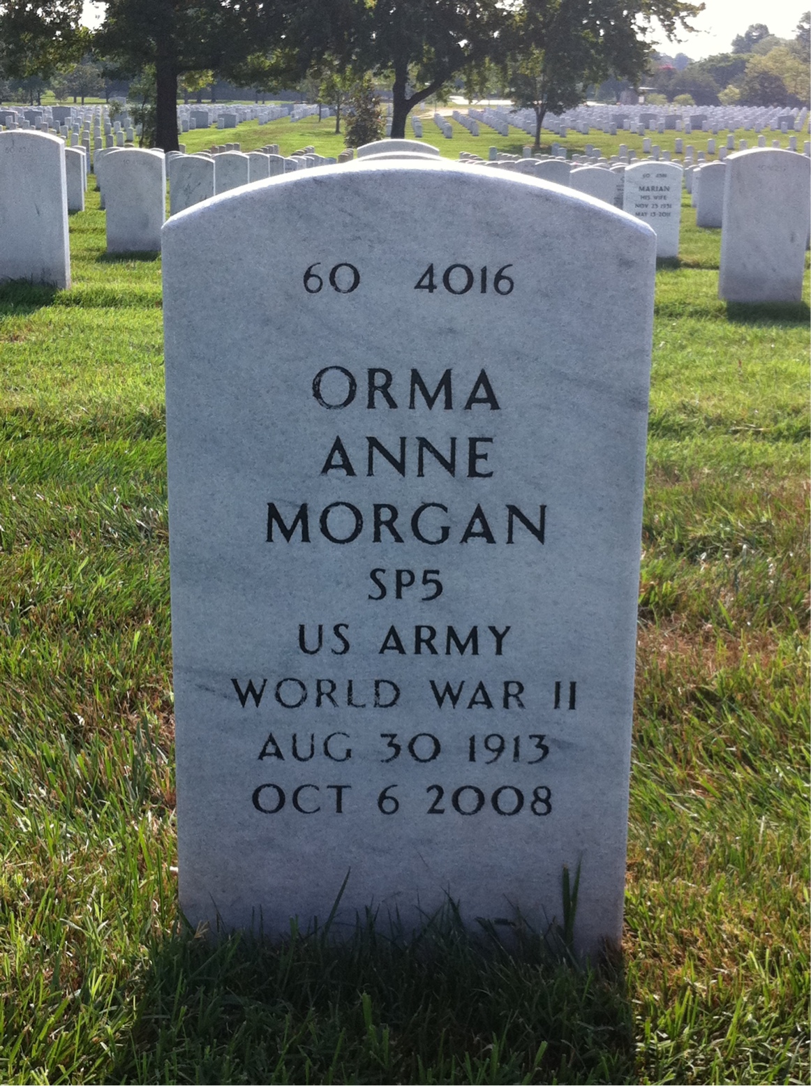 Back of headstone — Orma Morgan