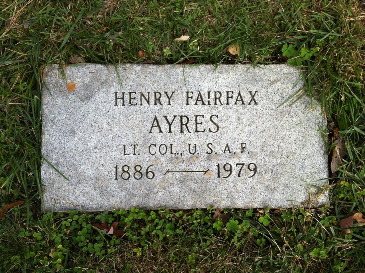 Back of headstone — Henry Ayres