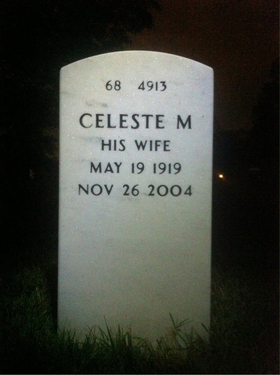 Back of headstone — Celeste Williams