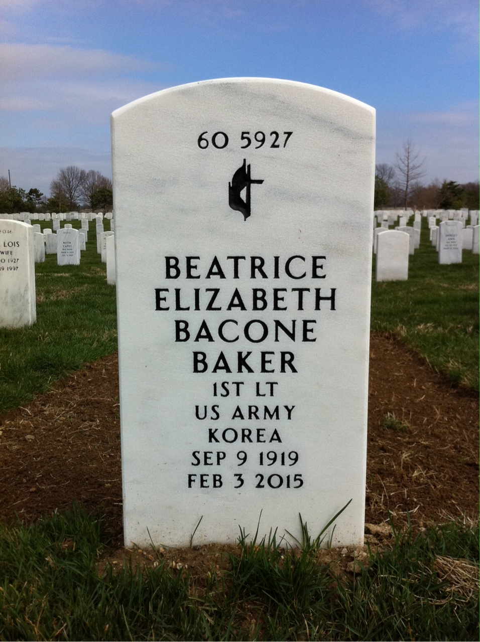 Back of headstone — Beatrice Baker