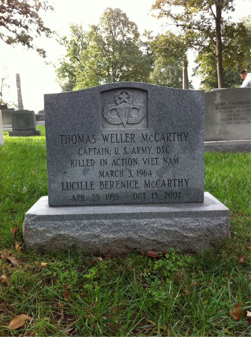 Back of headstone — Thomas Weller Mccarthy