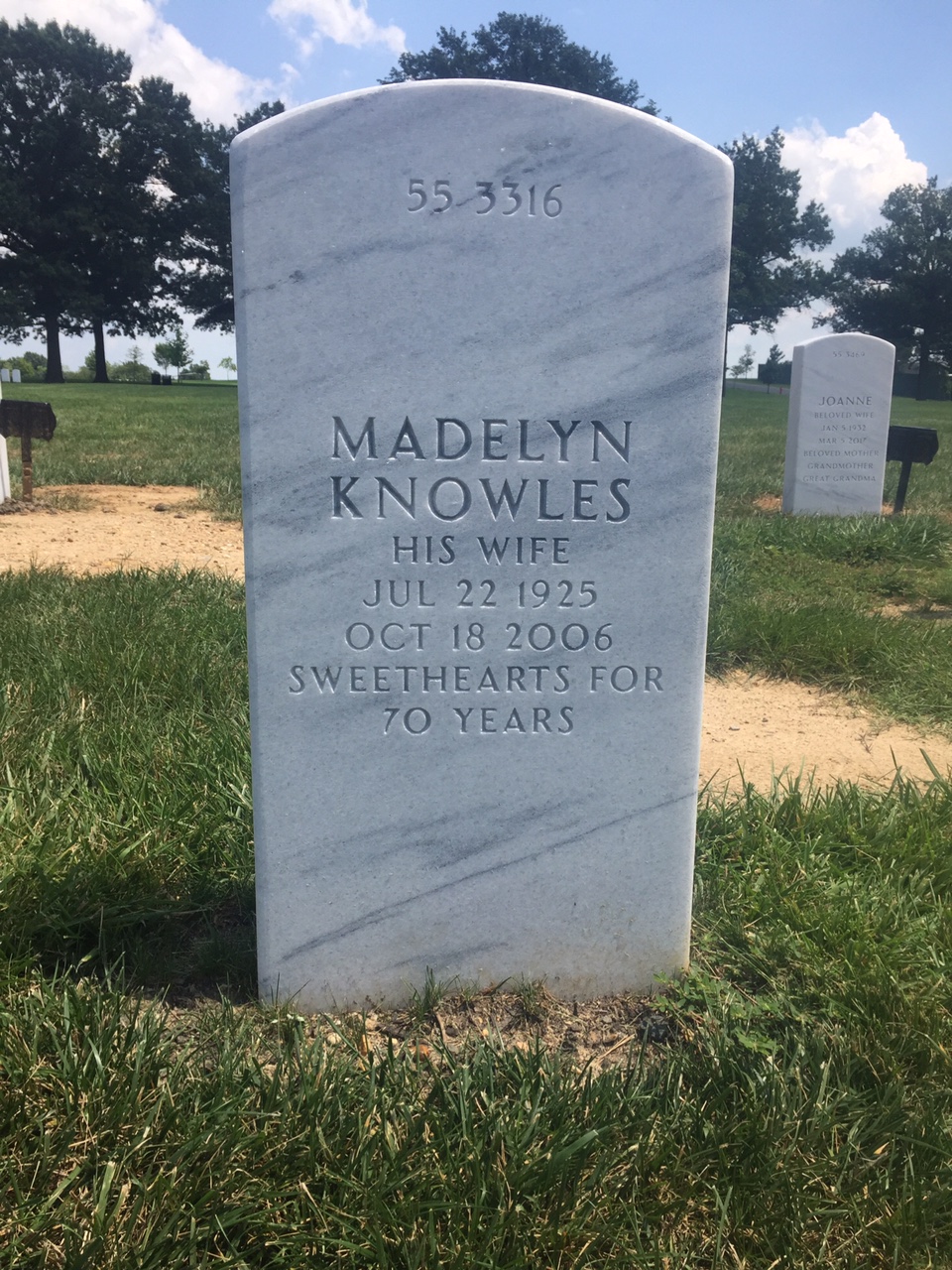 Back of headstone — James Adams