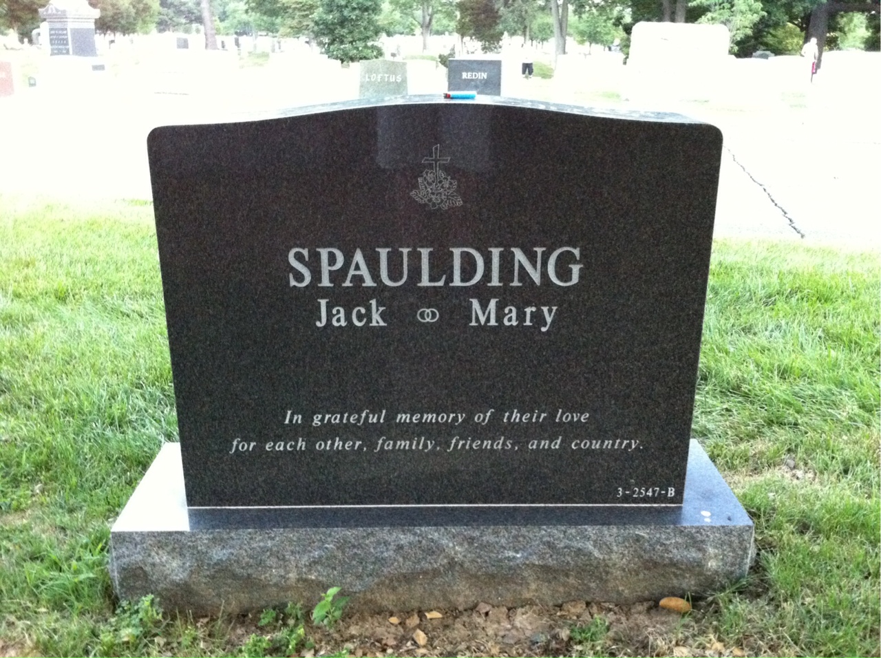 Back of headstone — Jack Spaulding