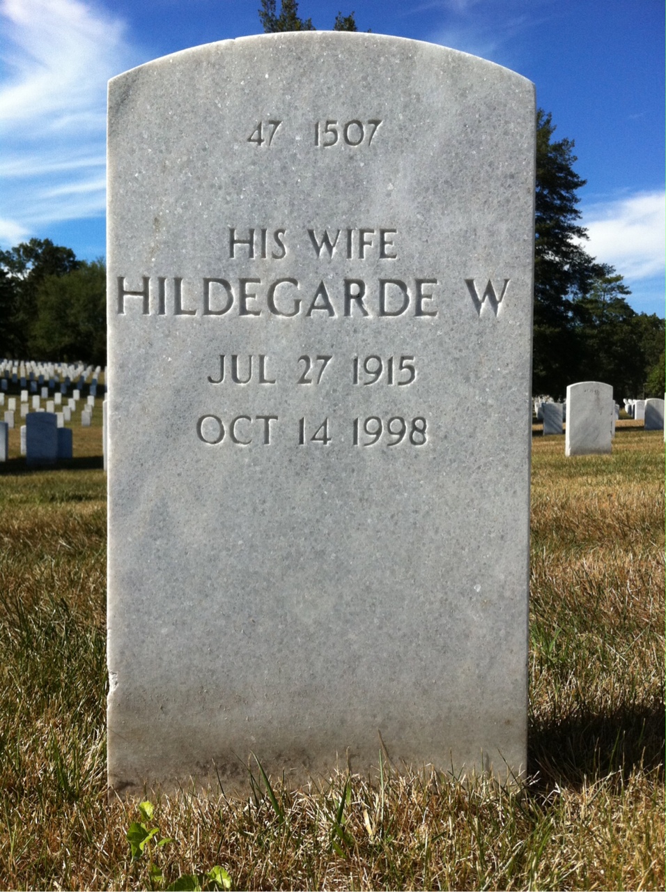 Back of headstone — Hildegarde Minor