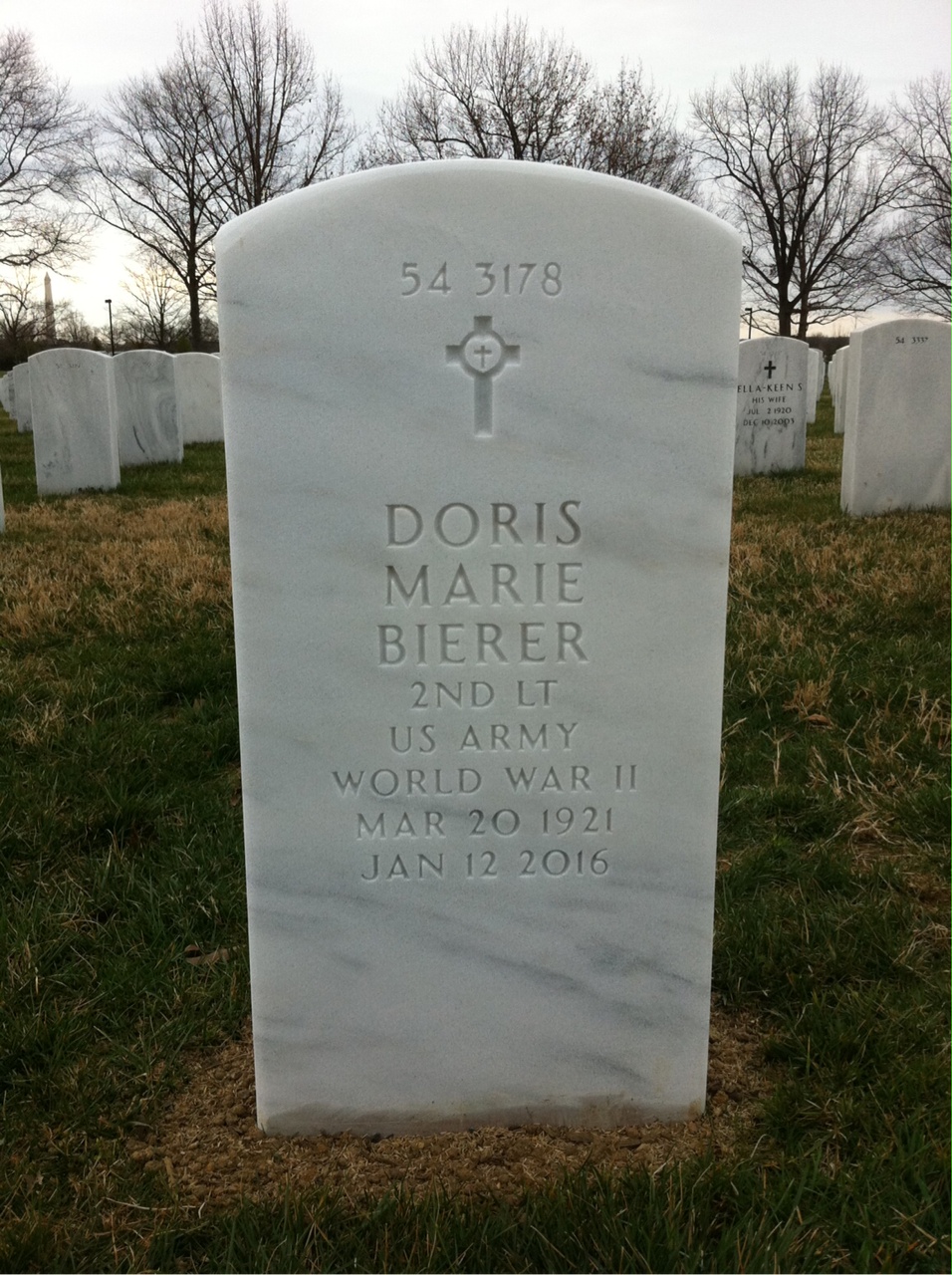 Back of headstone — Doris Bierer