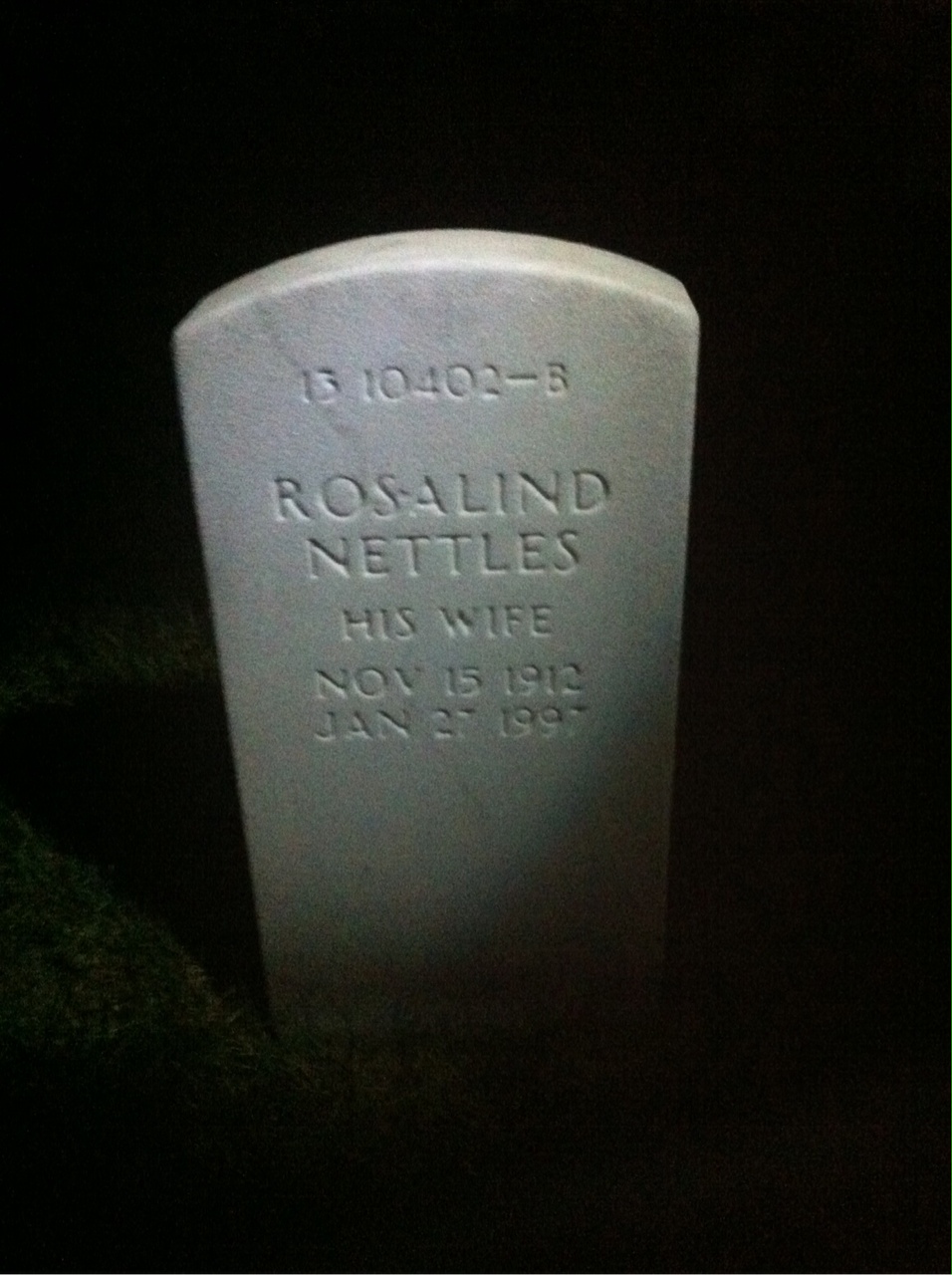 Back of headstone — Rosalind Mikkelsen