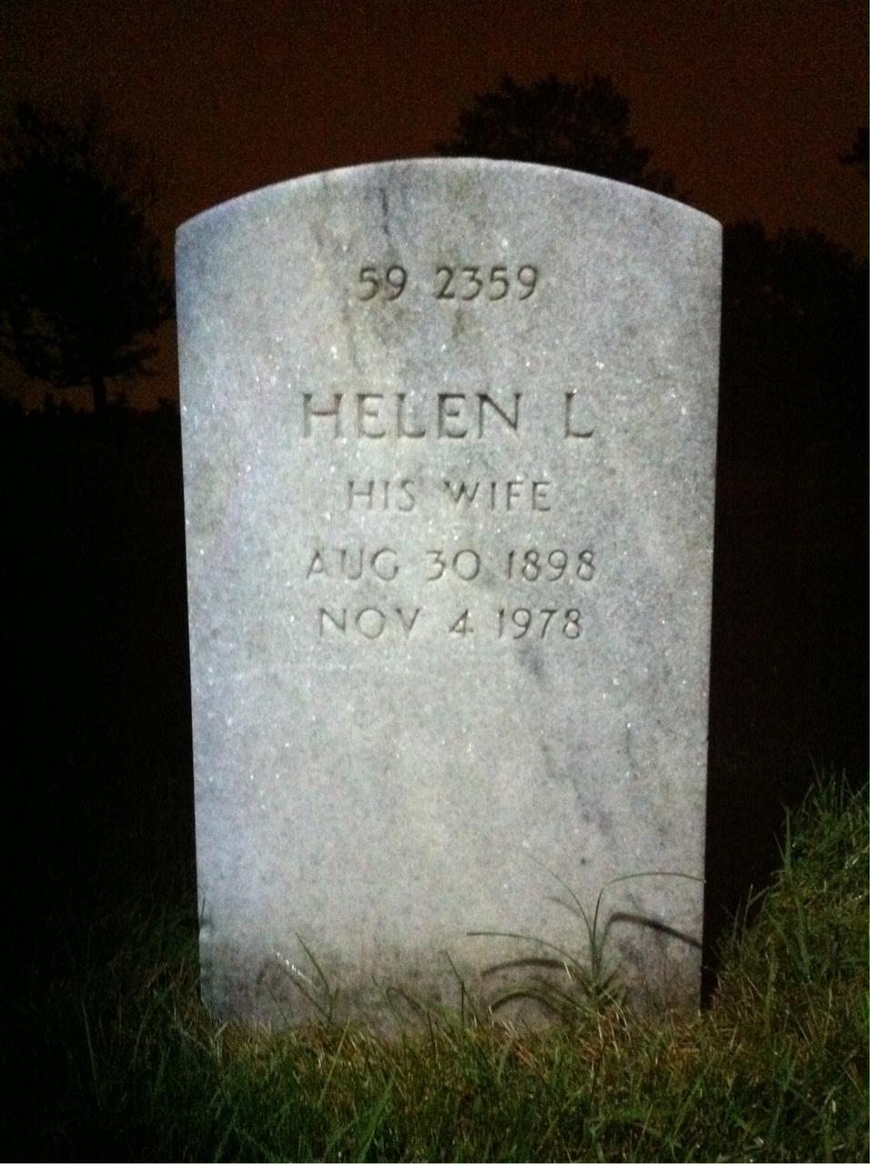 Back of headstone — Helen Mitzel