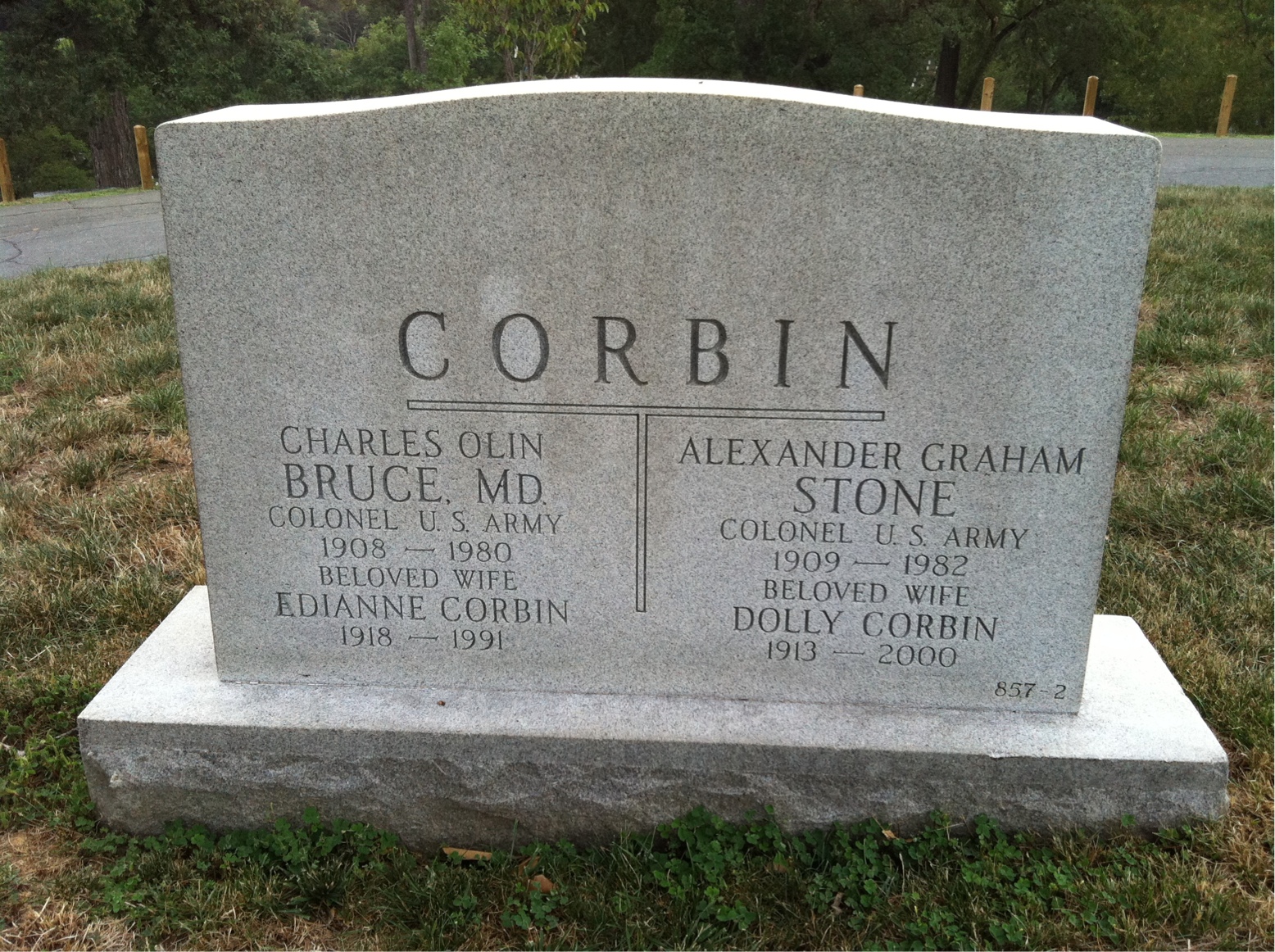 Back of headstone — Clifford Corbin