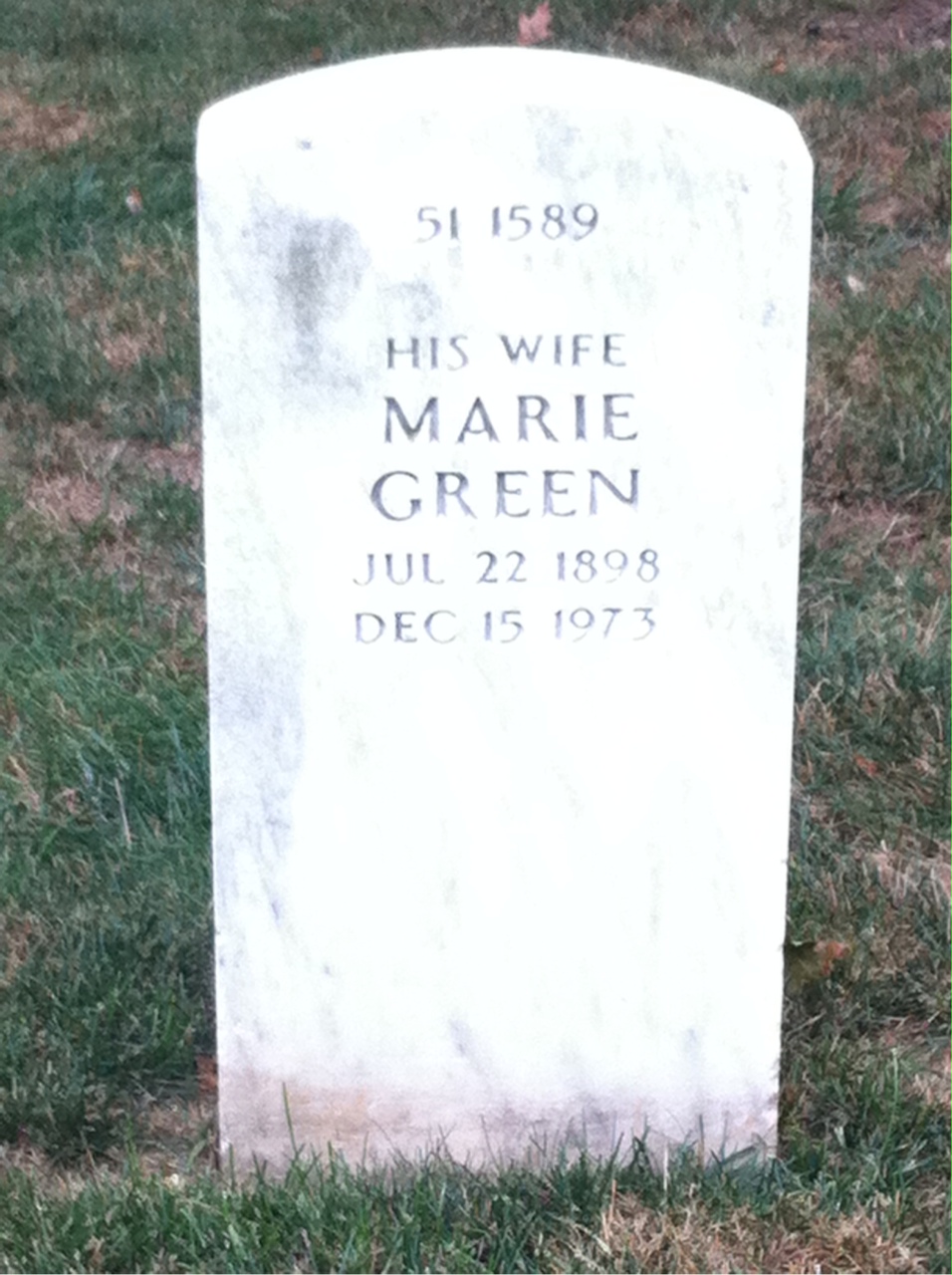 Back of headstone — Marie Murphy