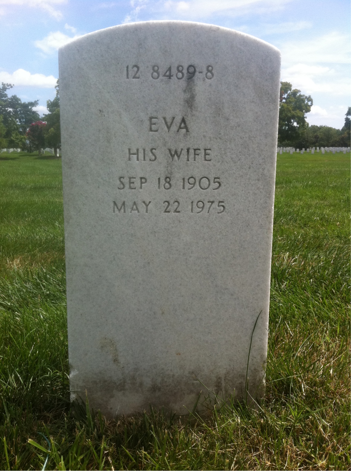 Back of headstone — Eva Constantine