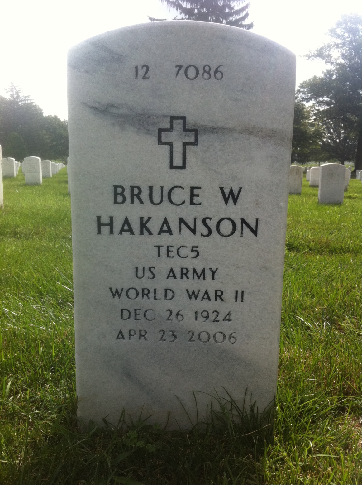 Back of headstone — Alexius Hakanson