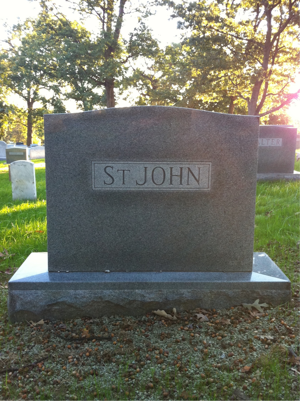 Back of headstone — Adrian St John