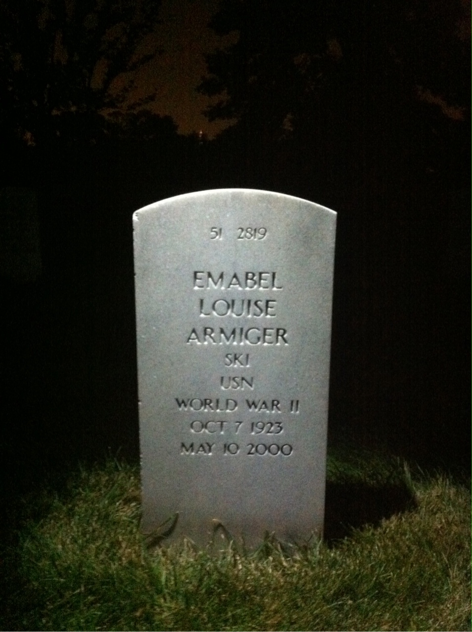 Back of headstone — Emabel Armiger
