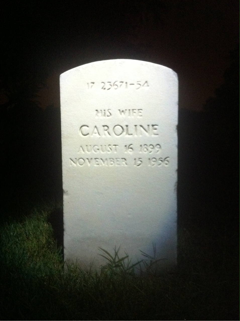 Back of headstone — Caroline Bifield