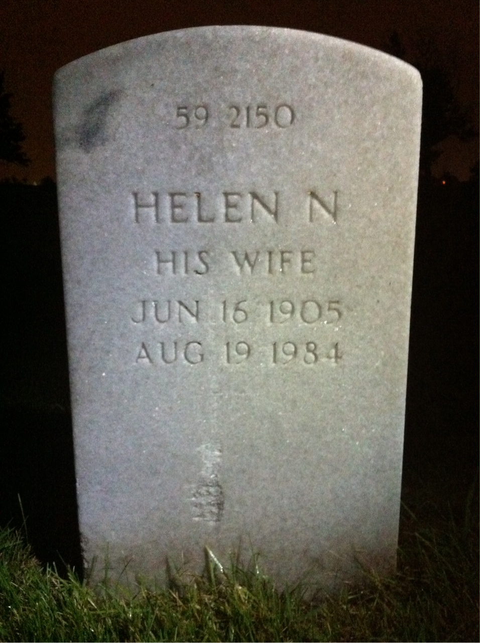 Back of headstone — Helen Mcneal