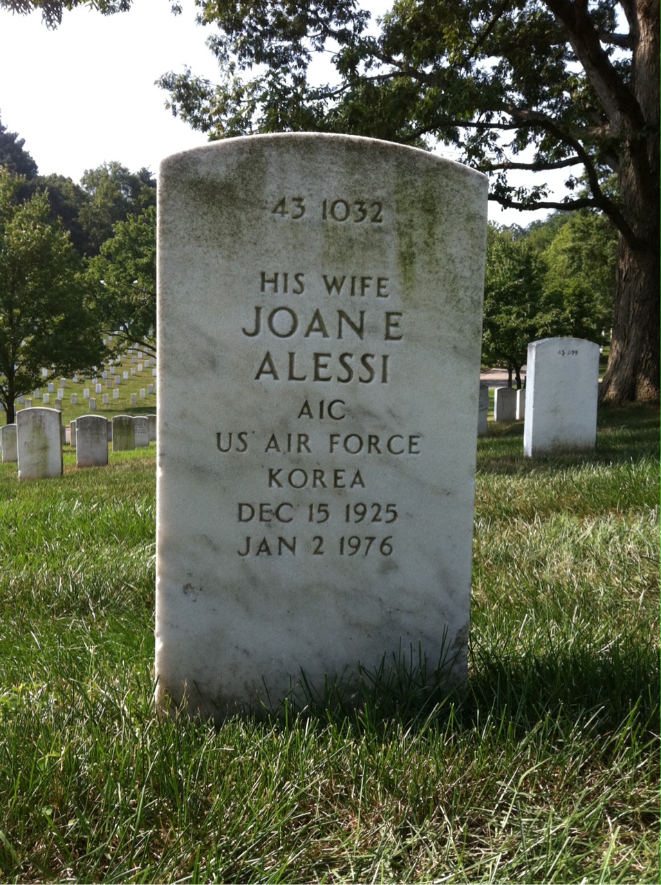 Back of headstone — Joan Alessi