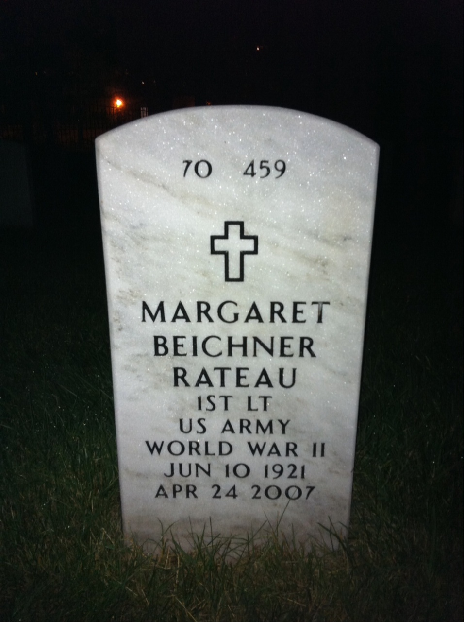 Back of headstone — Margaret Rateau