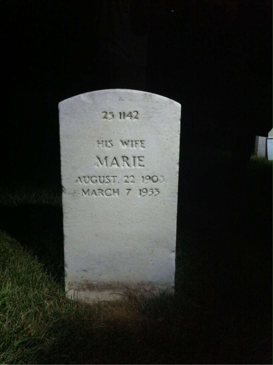 Back of headstone — Marie Moore
