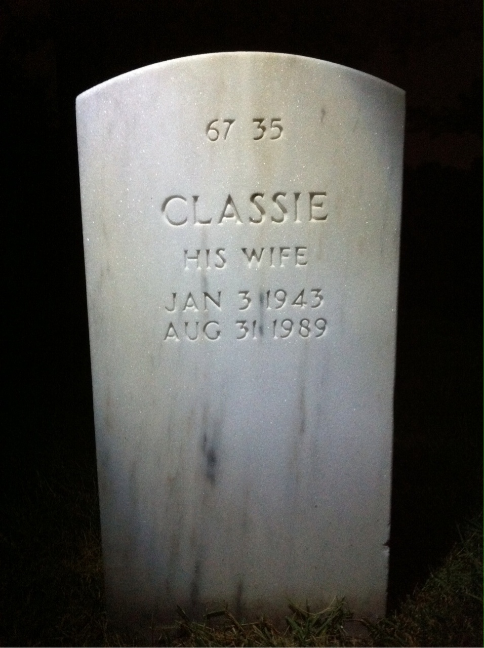 Back of headstone — Walter Bernard Williams