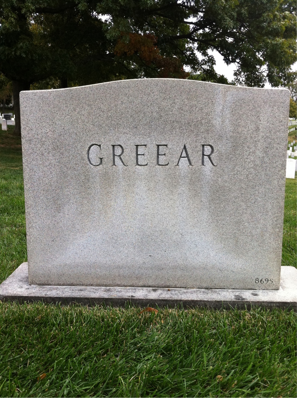 Back of headstone — James Greear
