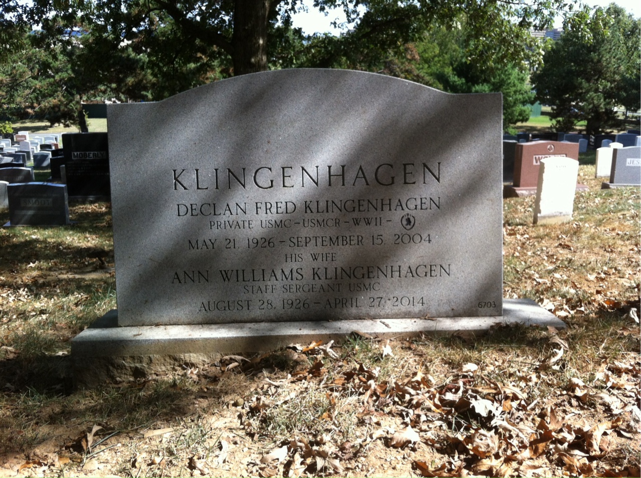 Back of headstone — Fred Klingenhagen