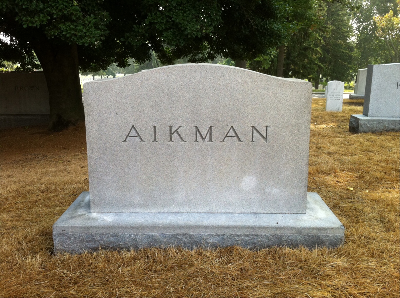 Back of headstone — Edward Aikman