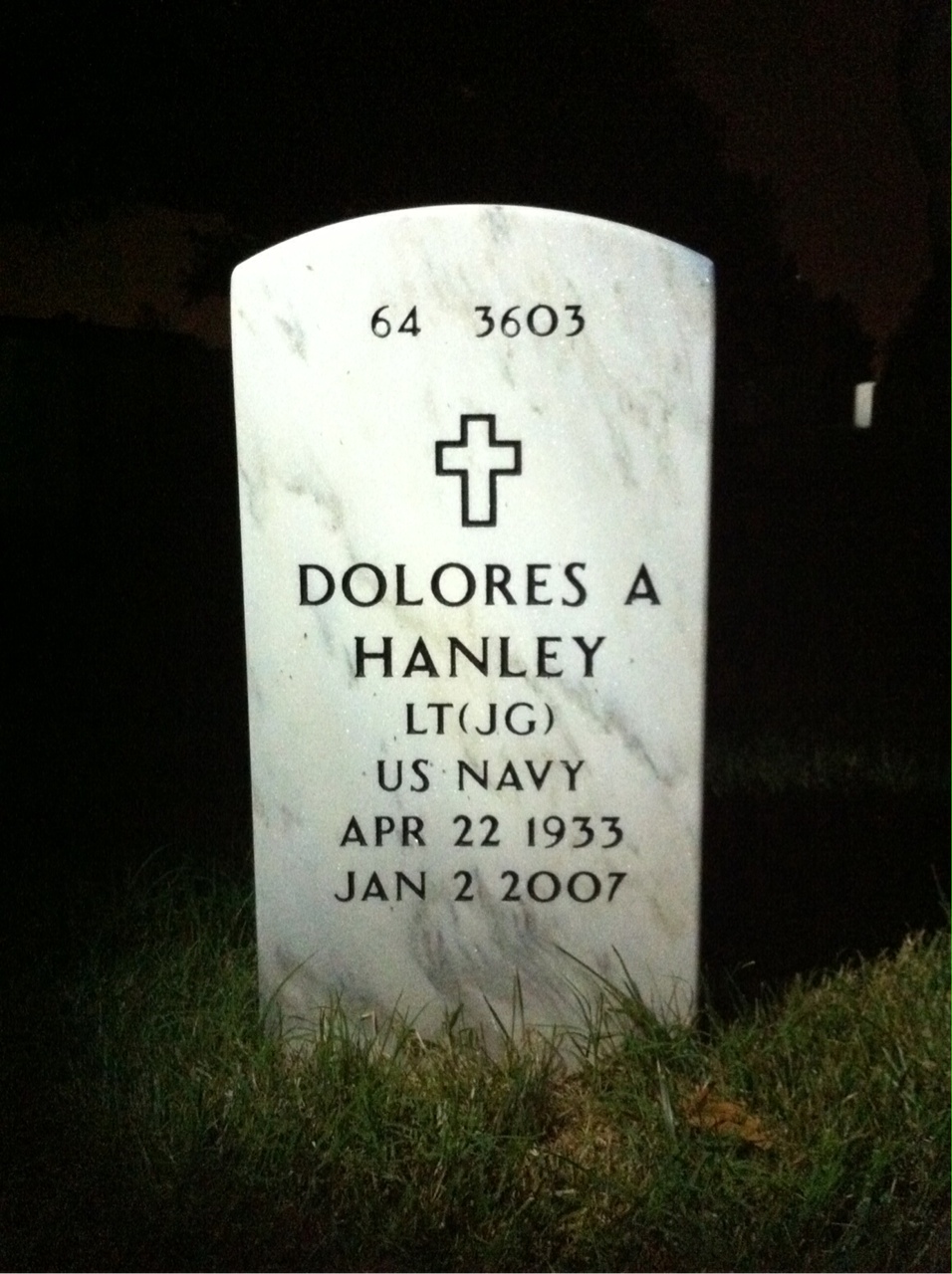Back of headstone — Dolores Hanley