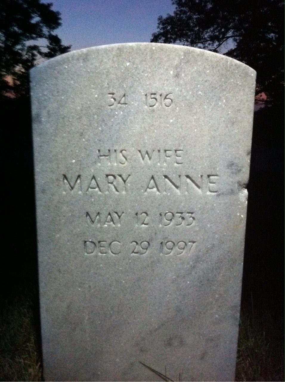 Back of headstone — Larry Armstrong
