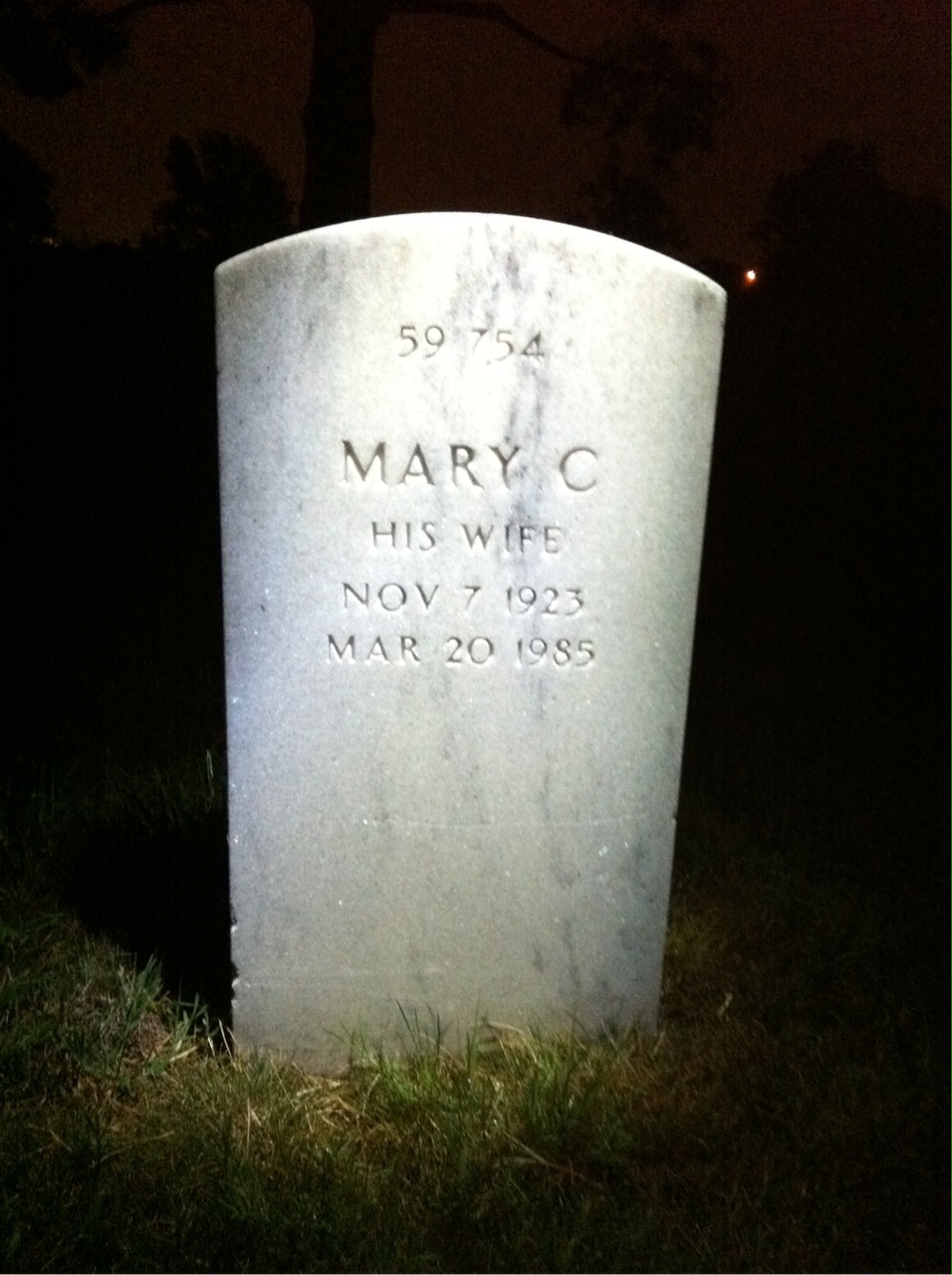 Back of headstone — Mary Allen