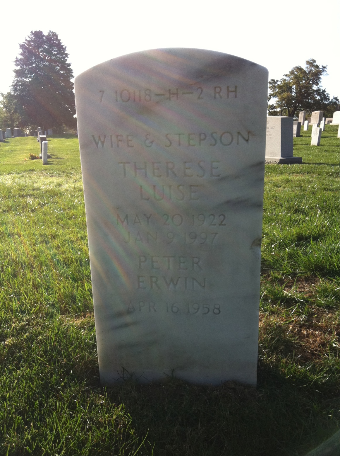 Back of headstone — Peter Baur