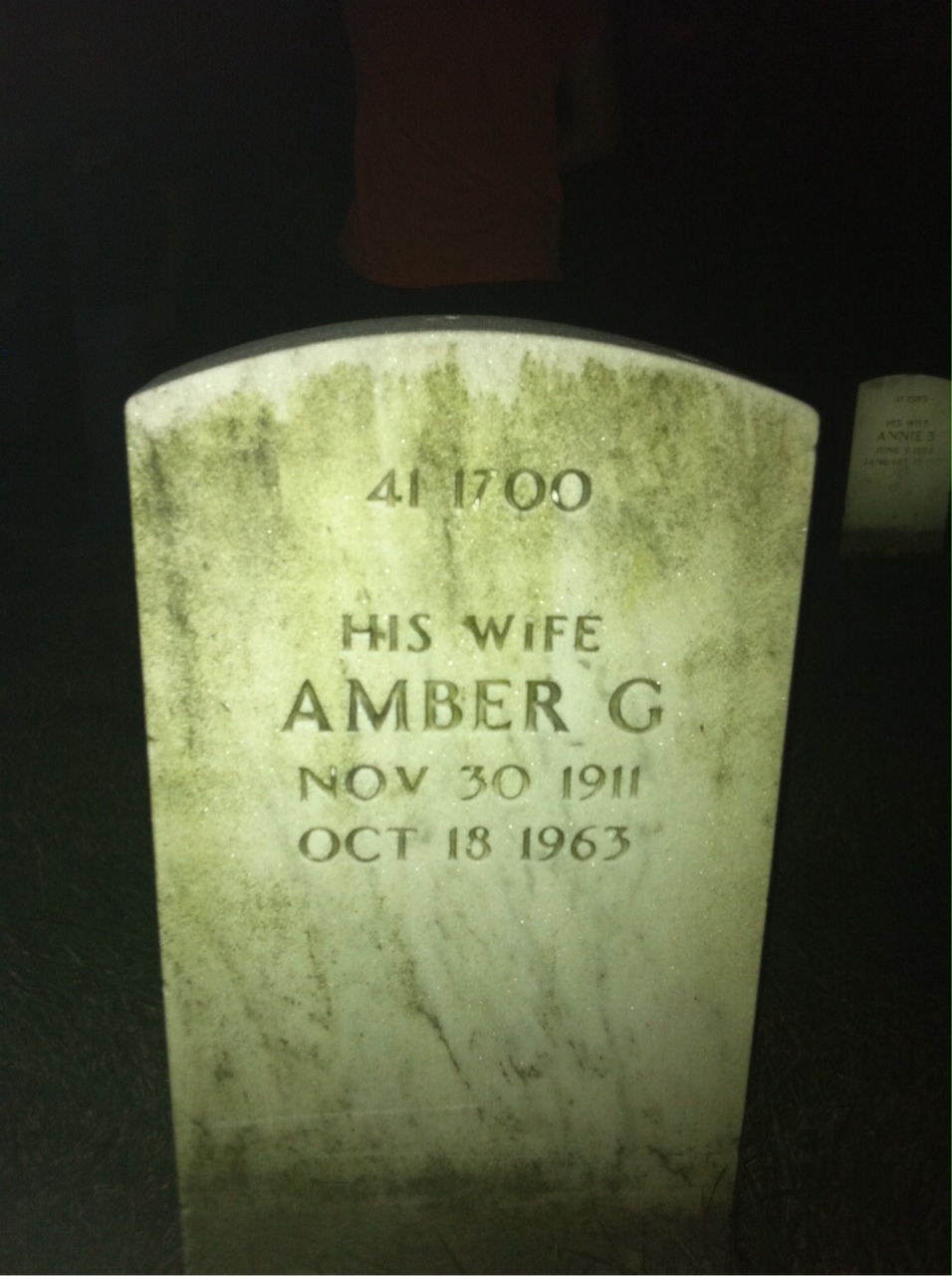 Back of headstone — Amber Marsh