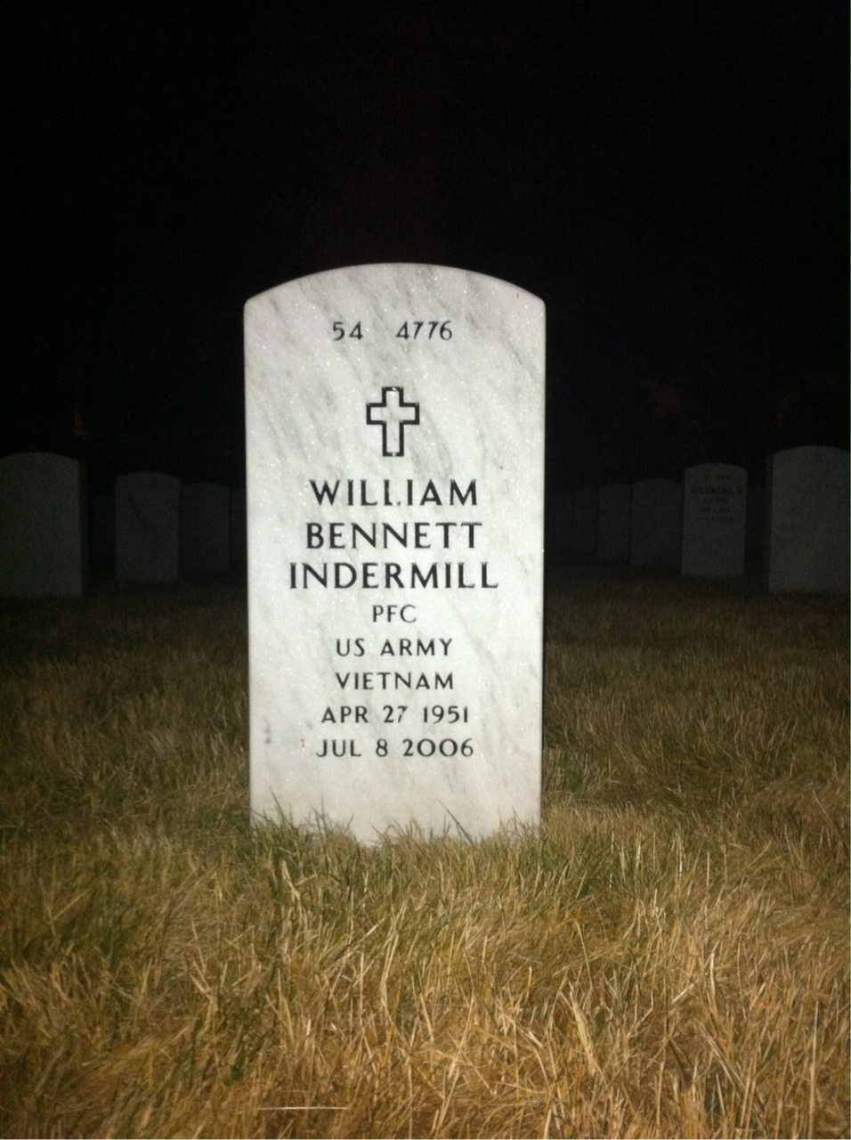 Back of headstone — William Indermill