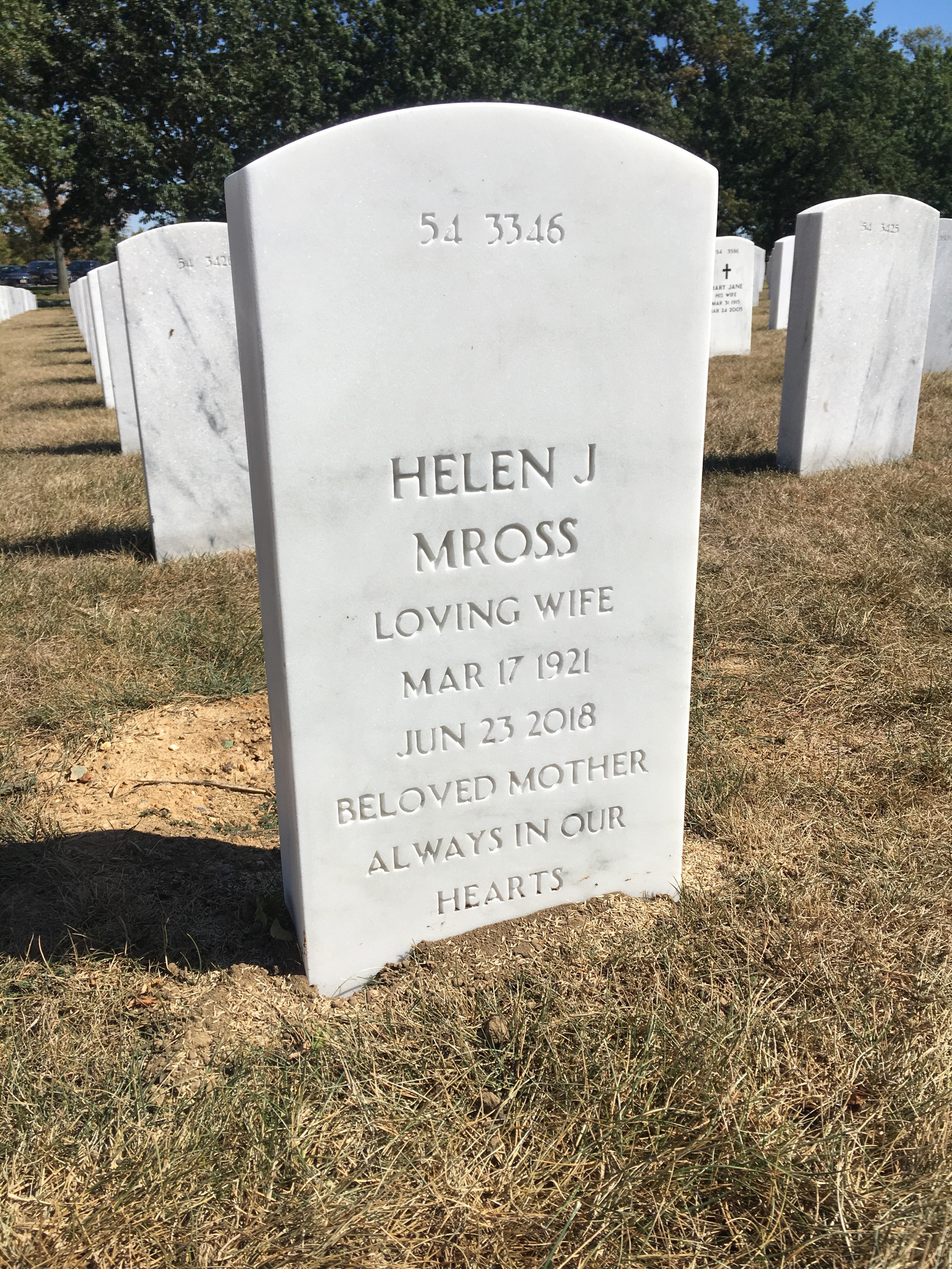 Back of headstone — Joseph Mross